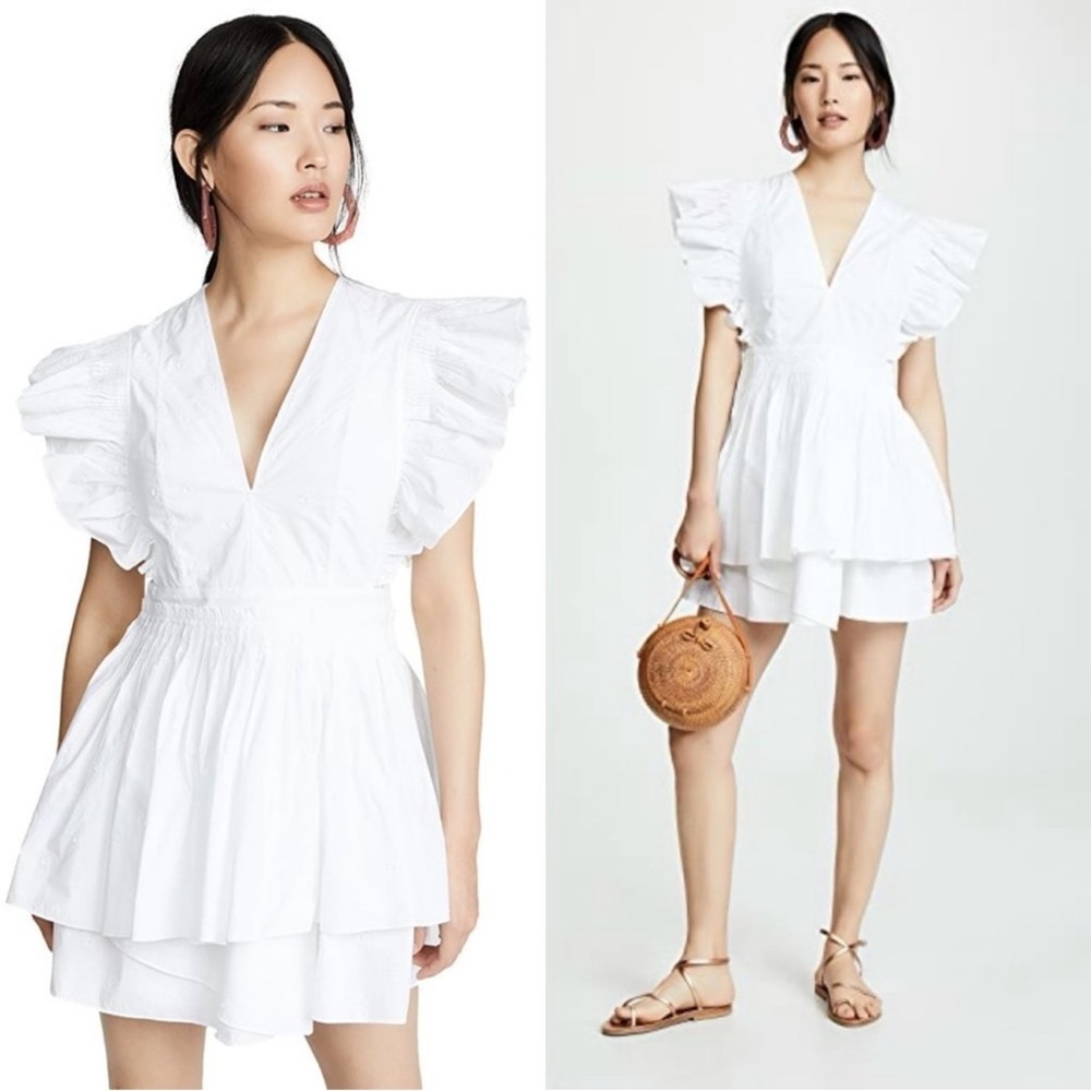 ULLA JOHNSON Tessa Floral Embroidered Poplin Mini Dress Ruffled size 2